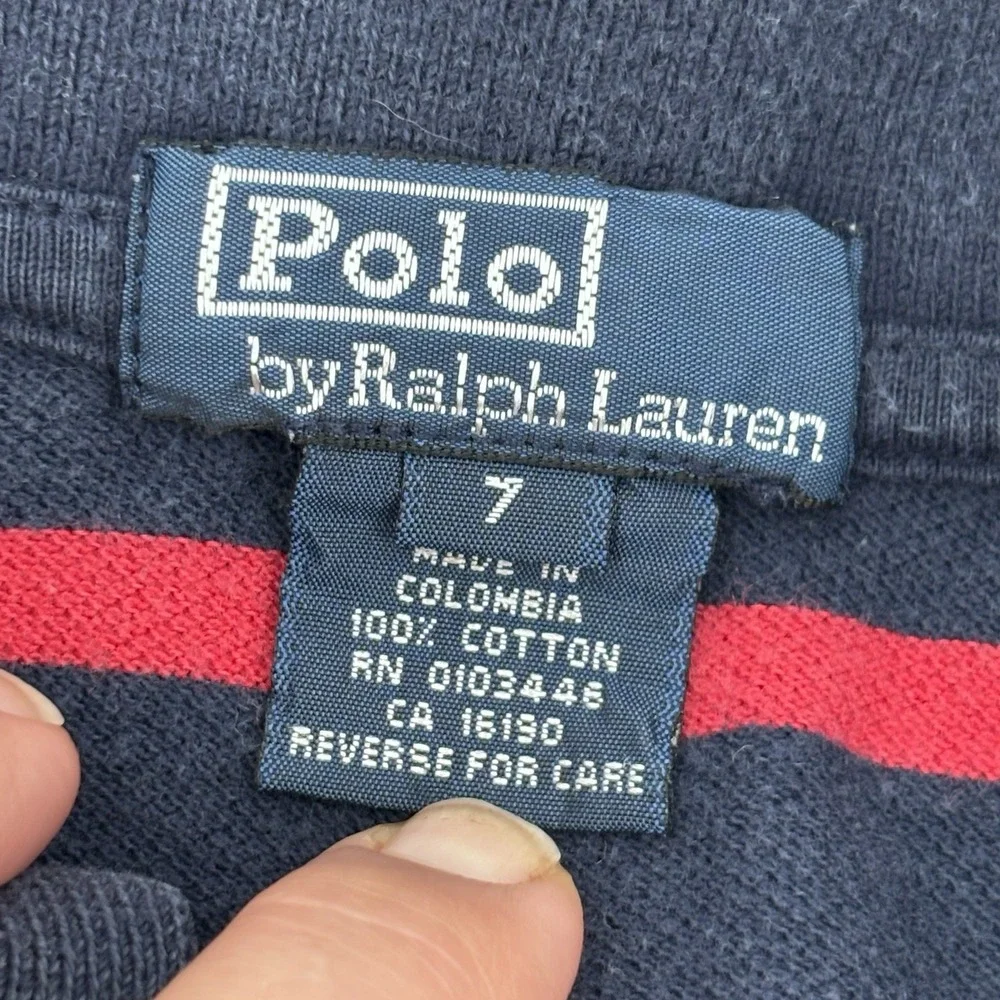 Polo Ralph Lauren boys size 7 Striped Short Sleeve Polo Shirt Navy Red Preppy